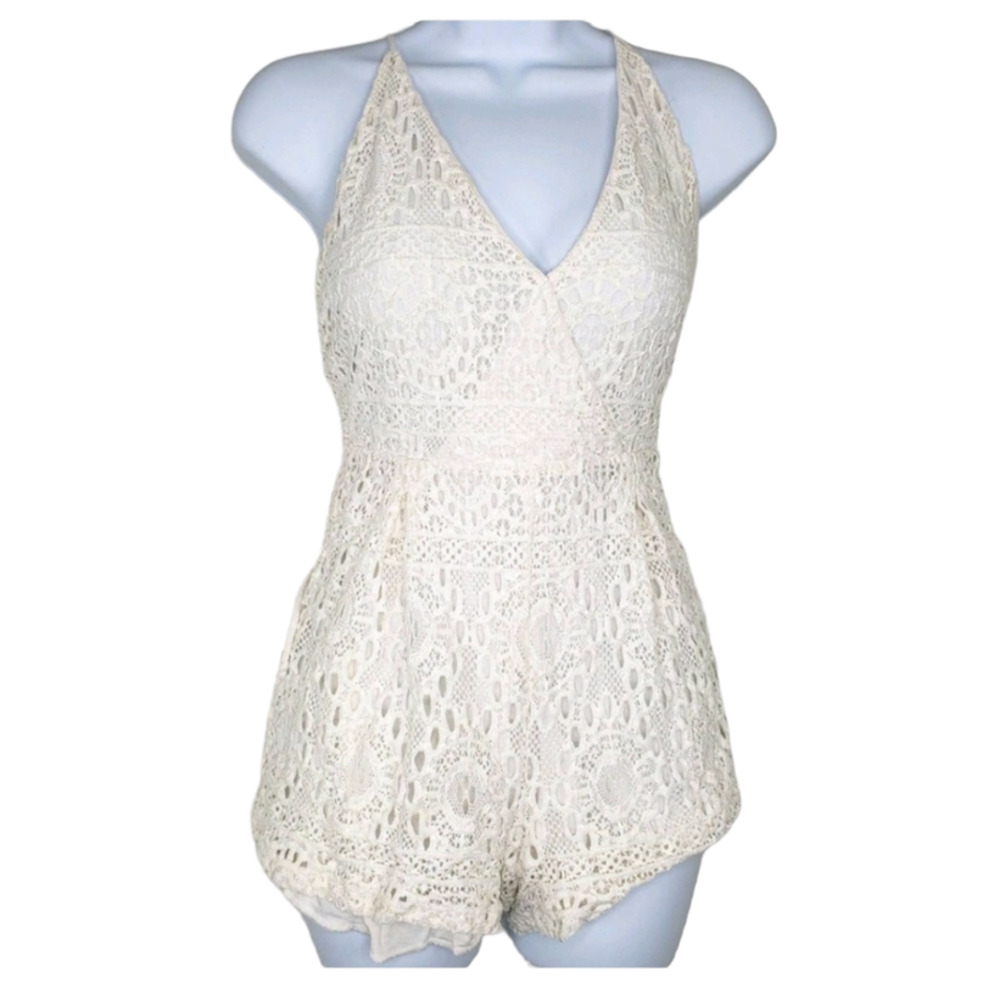 Nightcap Sunkist Sexy Playsuit Romper Creamy White V Front Lace Summer XS